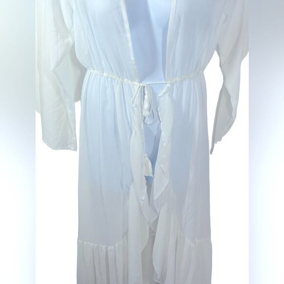 Shein White Sheer Long Ruffle Accent Bridal Robe or Beach Cover Up Size Large - Picture 3 of 9